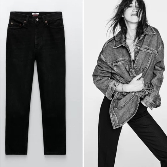 RARE! Zara x Charlotte Gainsbourg Black Cigarette Straight Leg Jeans. Size 14 - Picture 2 of 8